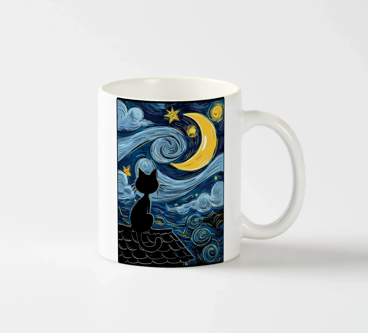 Gatto sotto la notte stellata tazza in ceramica da Adrian Patel