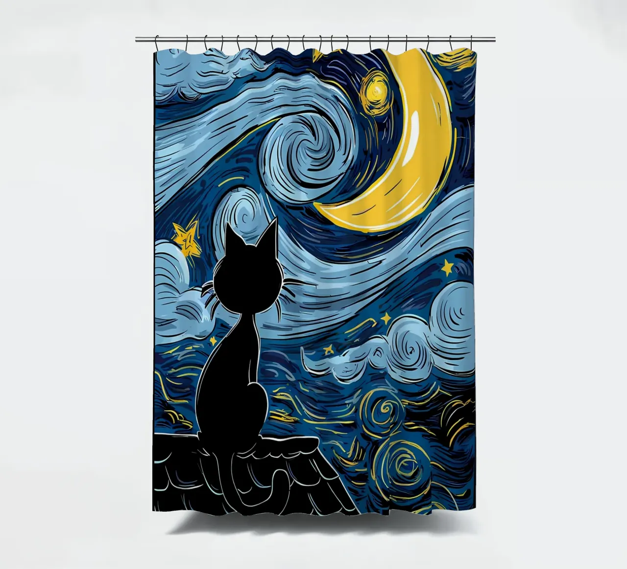Cat Under Starry Night shower curtain by Adrian Patel