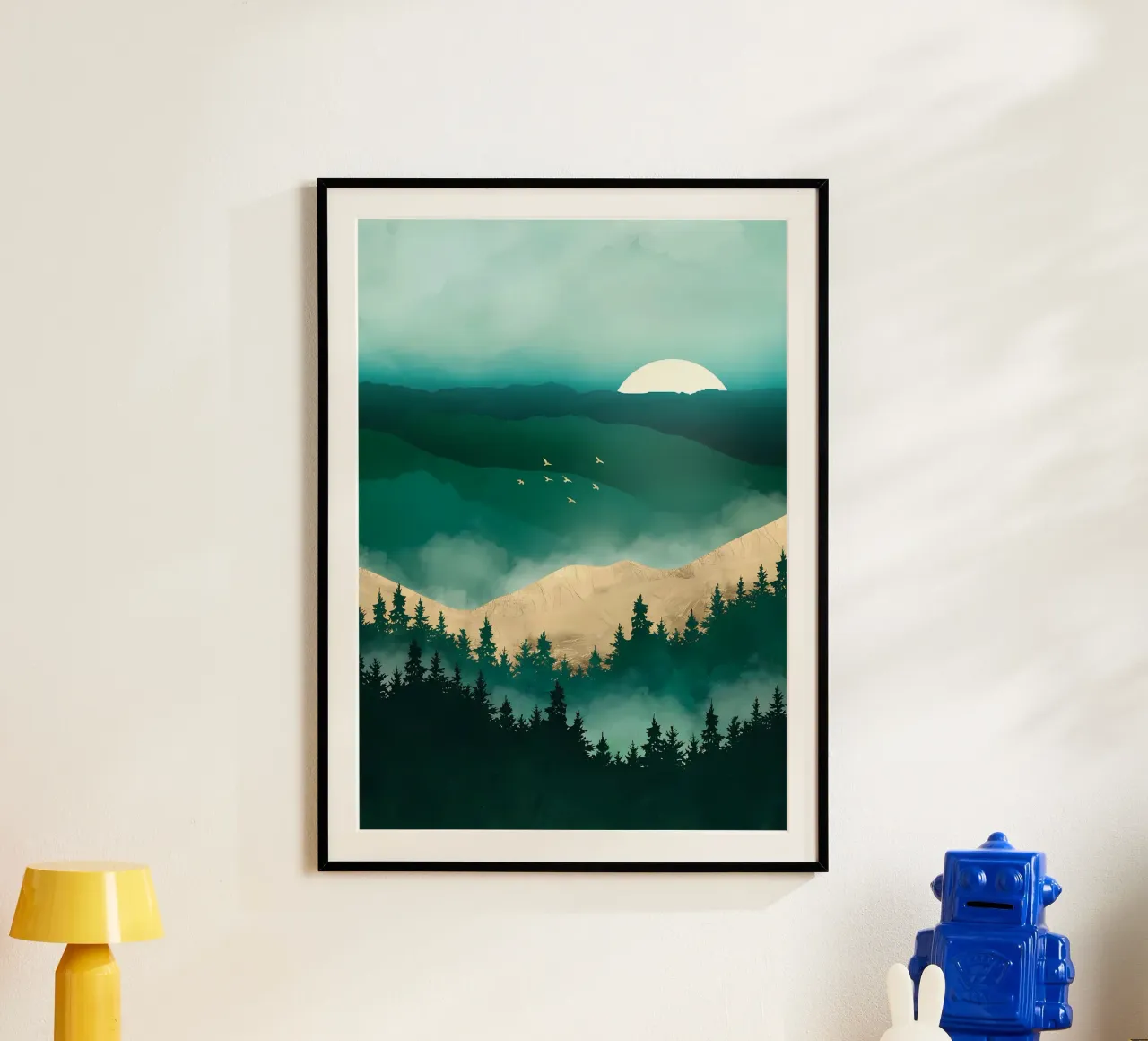 Nebbia della foresta estiva poster con telaio in alluminio da Bartosz Powalka