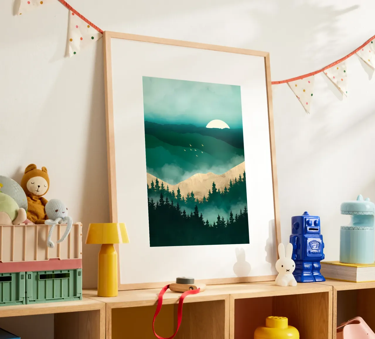 Nebbia della foresta estiva poster con telaio in alluminio da Bartosz Powalka