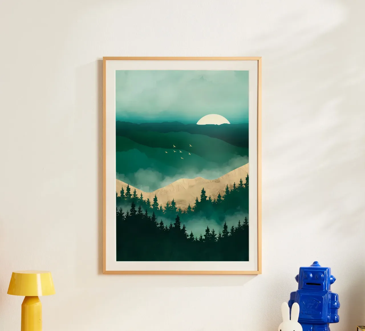 Nebbia della foresta estiva poster con telaio in alluminio da Bartosz Powalka