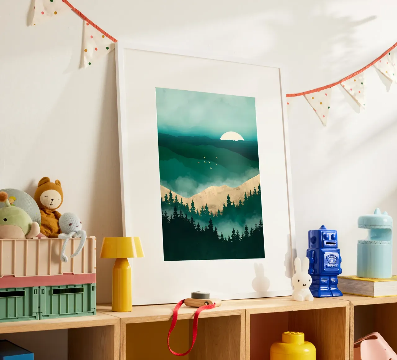 Nebbia della foresta estiva poster con telaio in alluminio da Bartosz Powalka