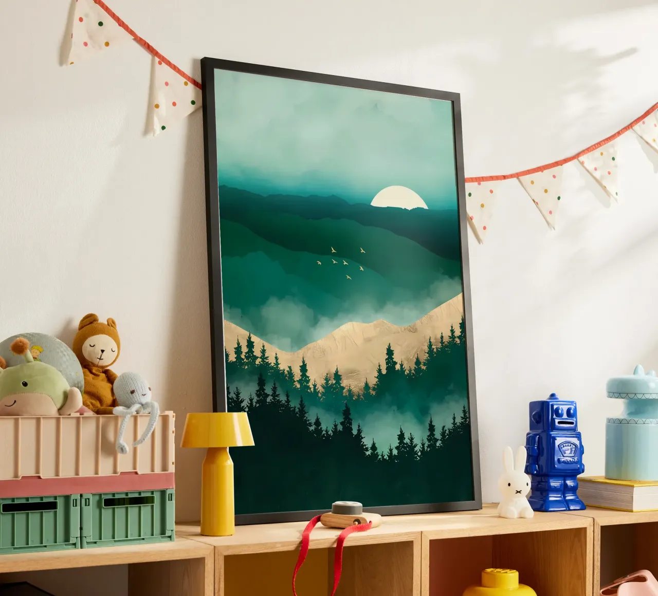 Nebbia della foresta estiva poster con telaio in alluminio da Bartosz Powalka