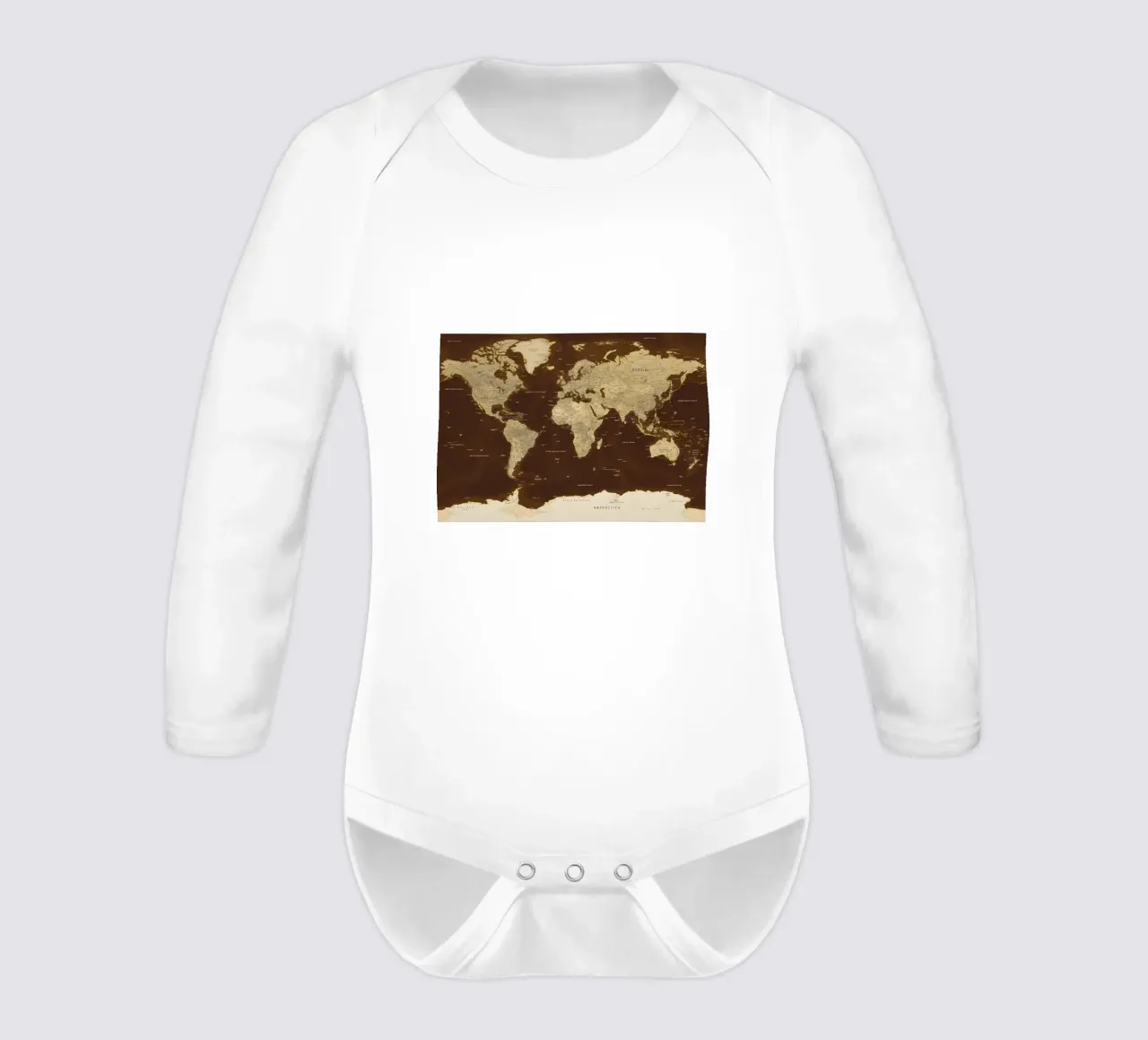 World map long-sleeve baby romper by Aiden Garcia
