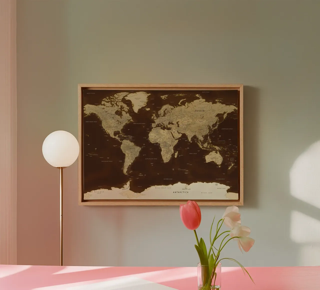 World map canvas with Floater frame by Aiden Garcia