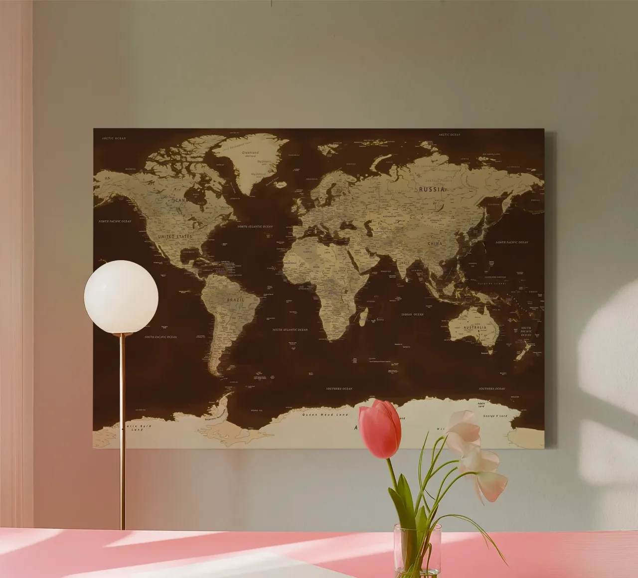 World map canvas with Floater frame by Aiden Garcia