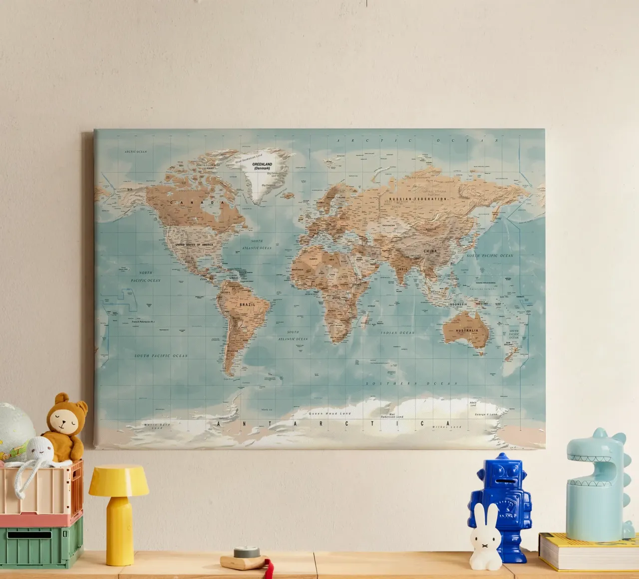 Wereldkaart canvas met Baklijst van Aiden Garcia