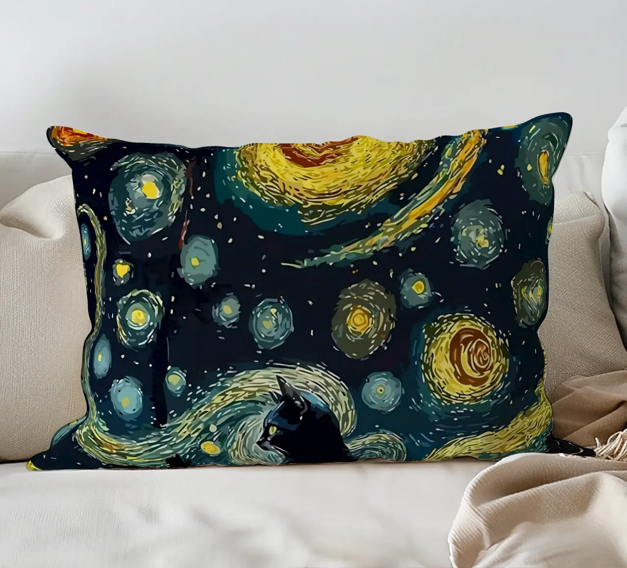 Sternennacht Katze Kissen von Adrian Patel