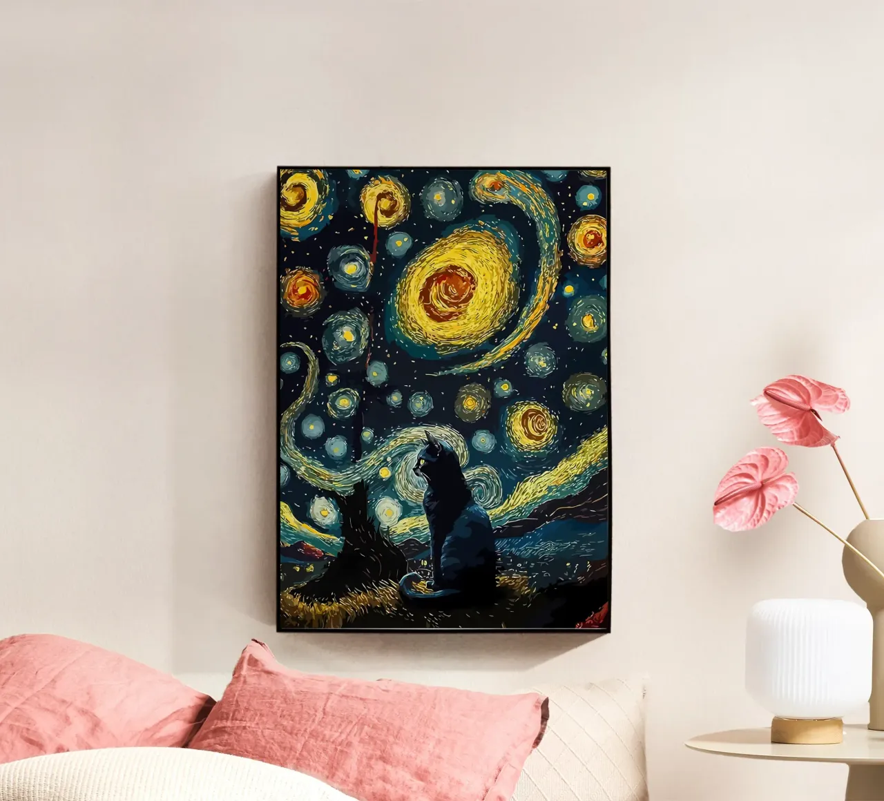 Starry Night Cat acrylic glass by Adrian Patel