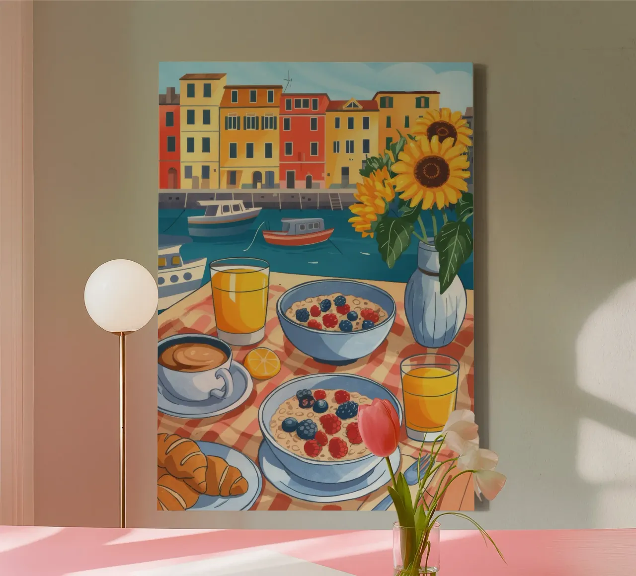 Breakfast by the Sea canvas with Floater frame by Nebula Verse