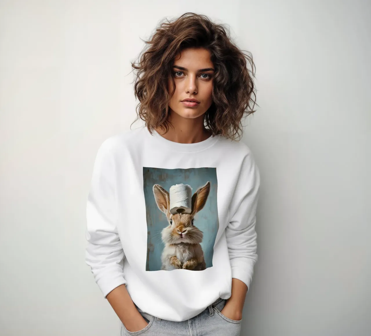 Hase mit Toilettenpapier Sweatshirt von Adrian Patel
