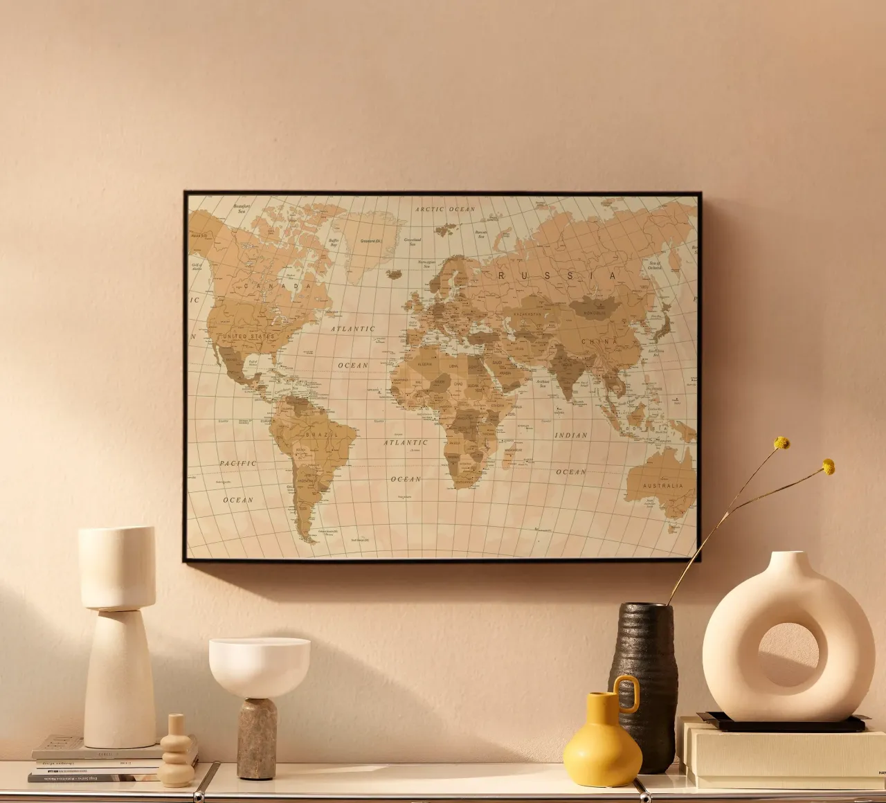 Mappa del mondo d'epoca alluminio dibond da Aiden Garcia