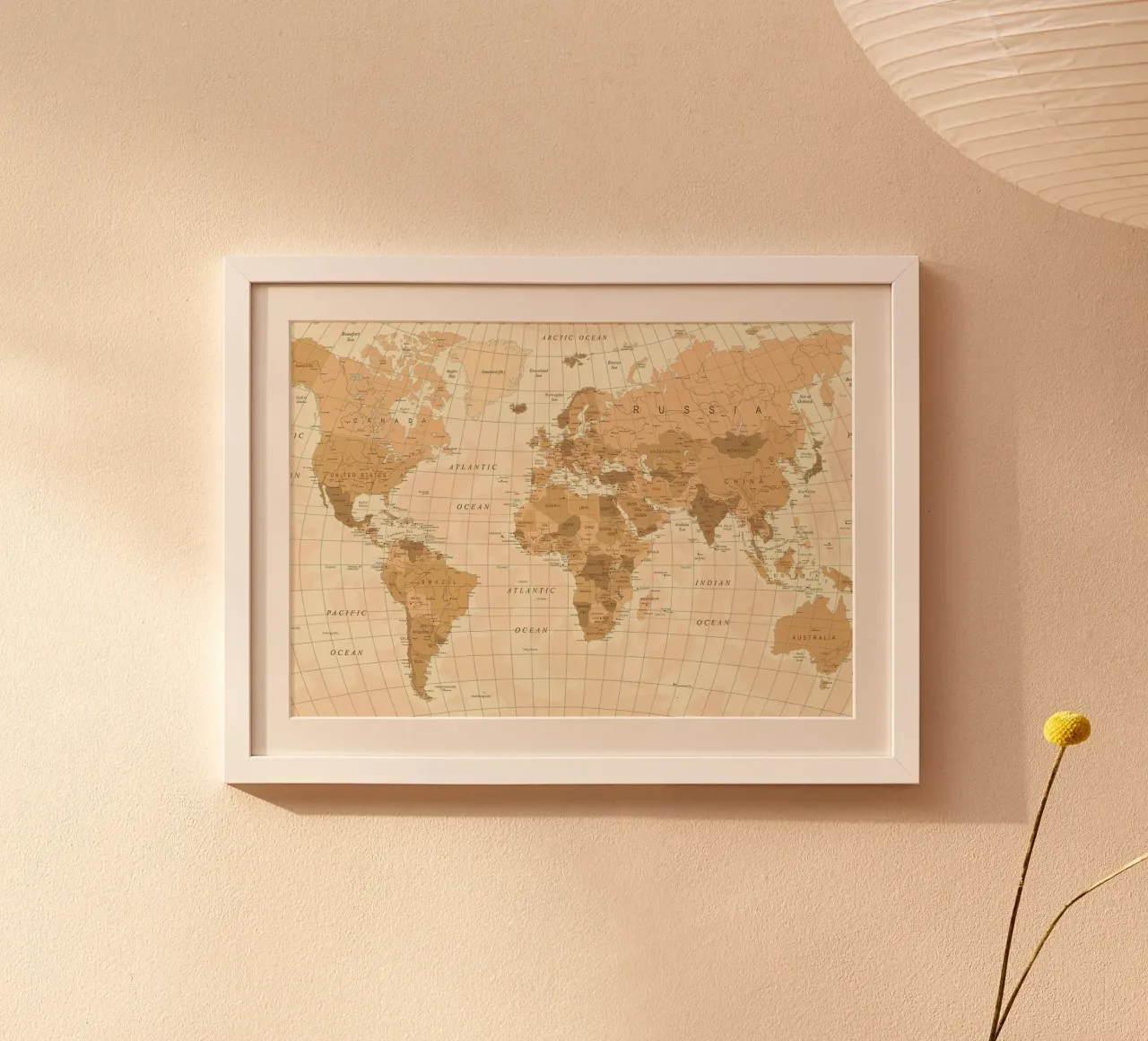 Mappa del mondo d'epoca poster con telaio in alluminio da Aiden Garcia