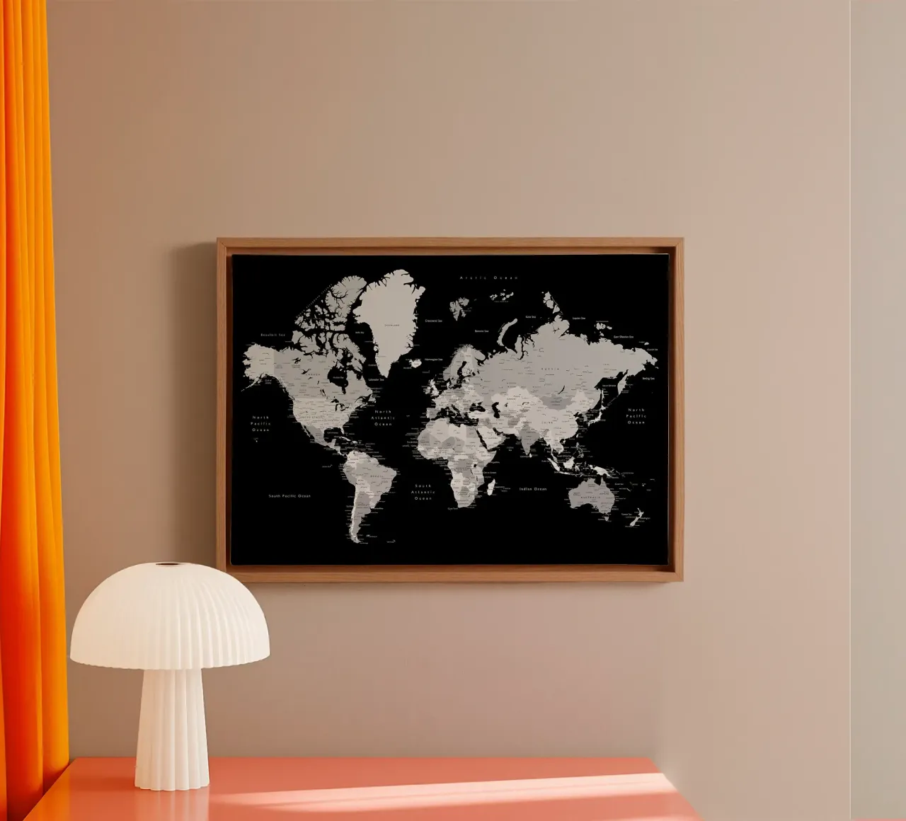 Detailed world map Joseph canvas with Floater frame by Aiden Garcia