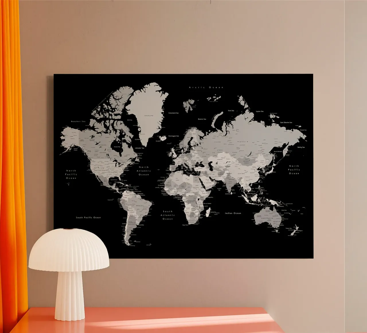 Detailed world map Joseph canvas with Floater frame by Aiden Garcia