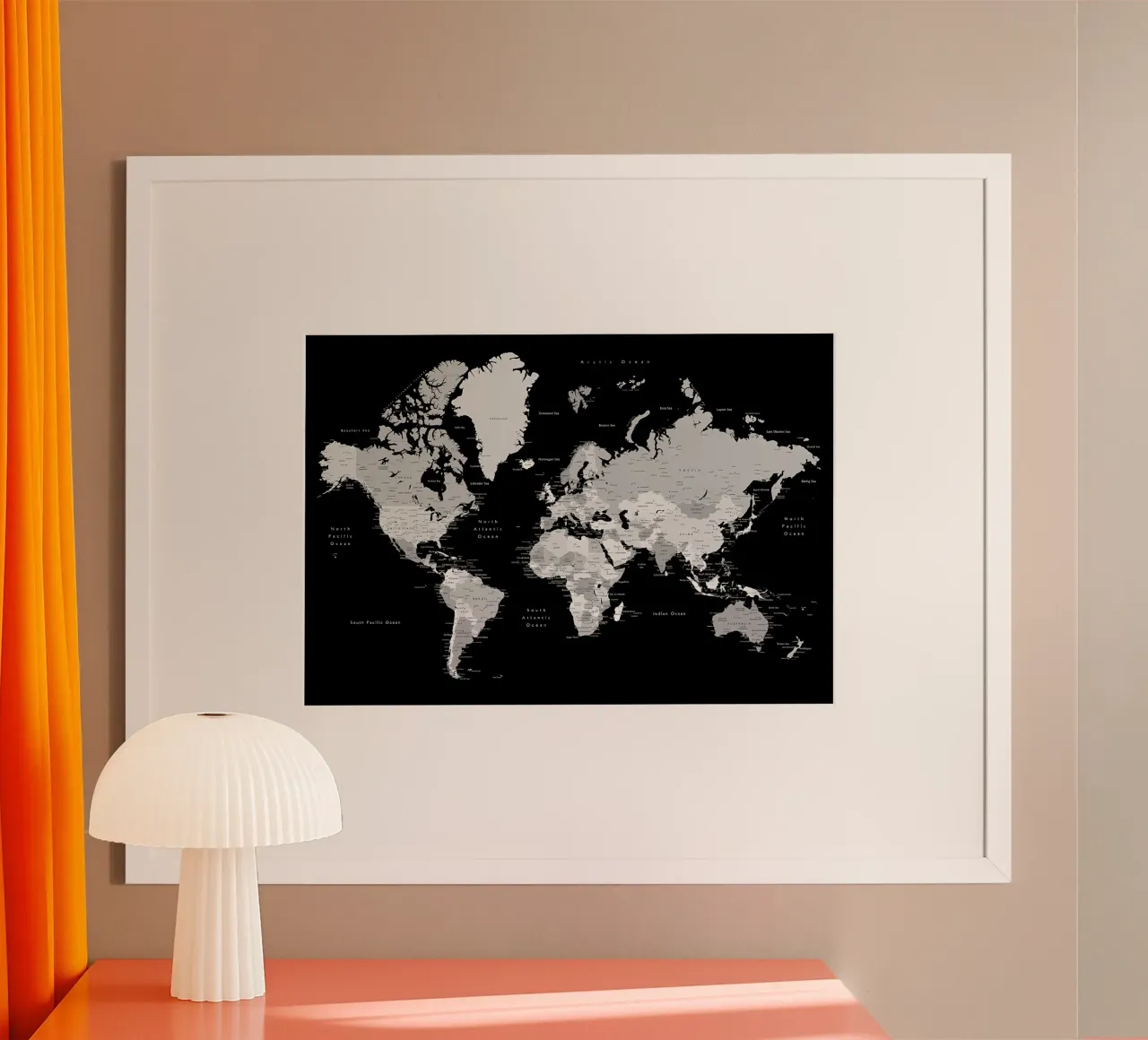 Mappa del mondo dettagliata Giuseppe poster con telaio in alluminio da Aiden Garcia