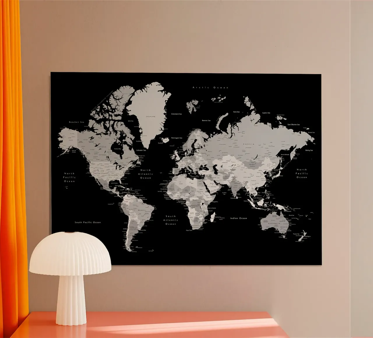 Mappa del mondo dettagliata Giuseppe poster con telaio in alluminio da Aiden Garcia