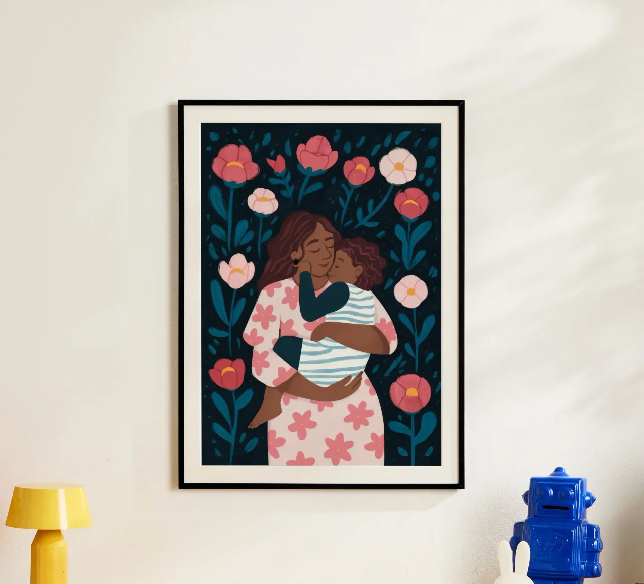 L'abbraccio della madre poster con telaio in alluminio da Nebula Verse