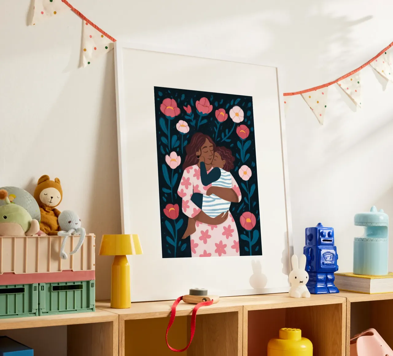 L'abbraccio della madre poster con telaio in alluminio da Nebula Verse