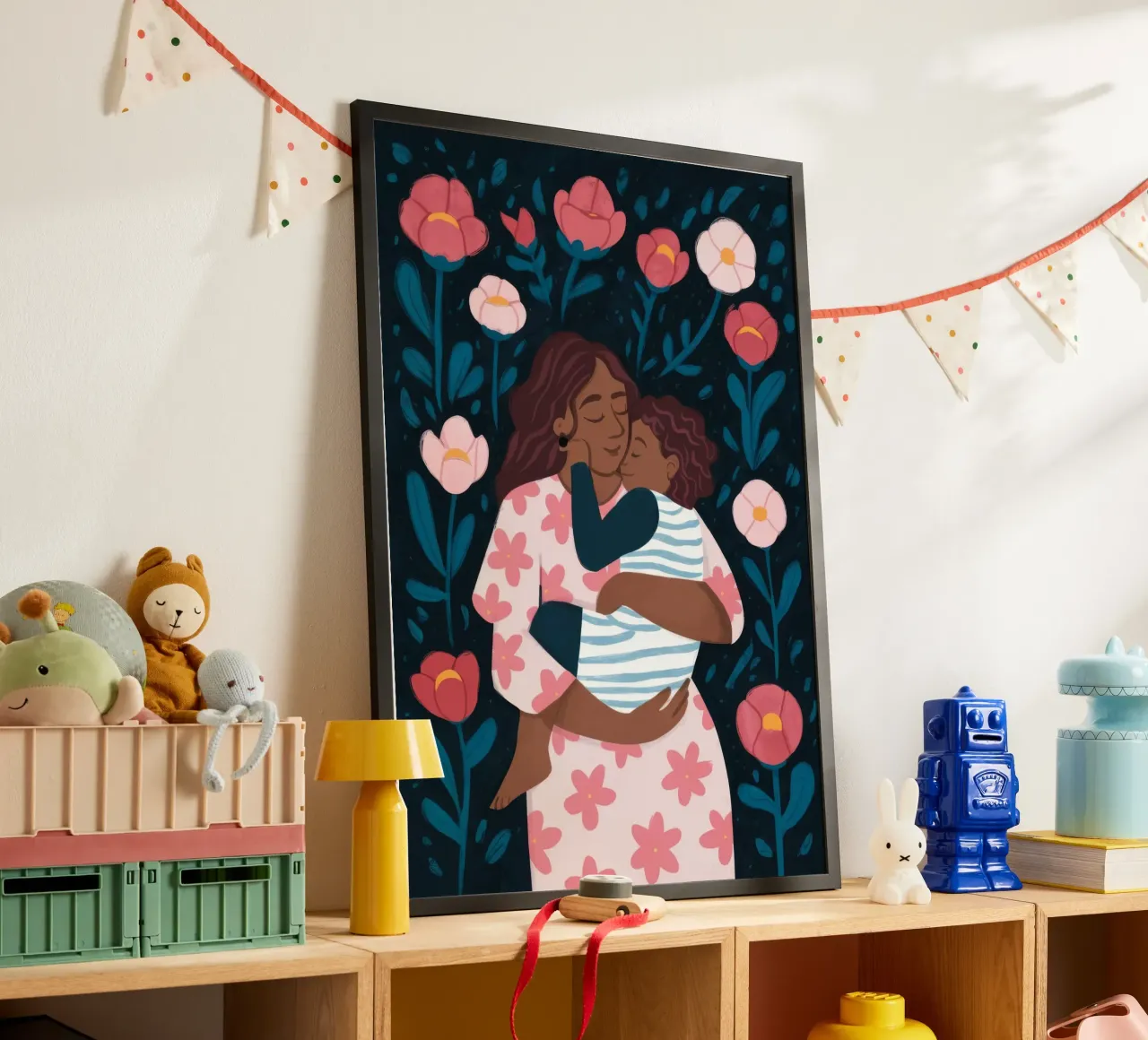 L'abbraccio della madre poster con telaio in alluminio da Nebula Verse