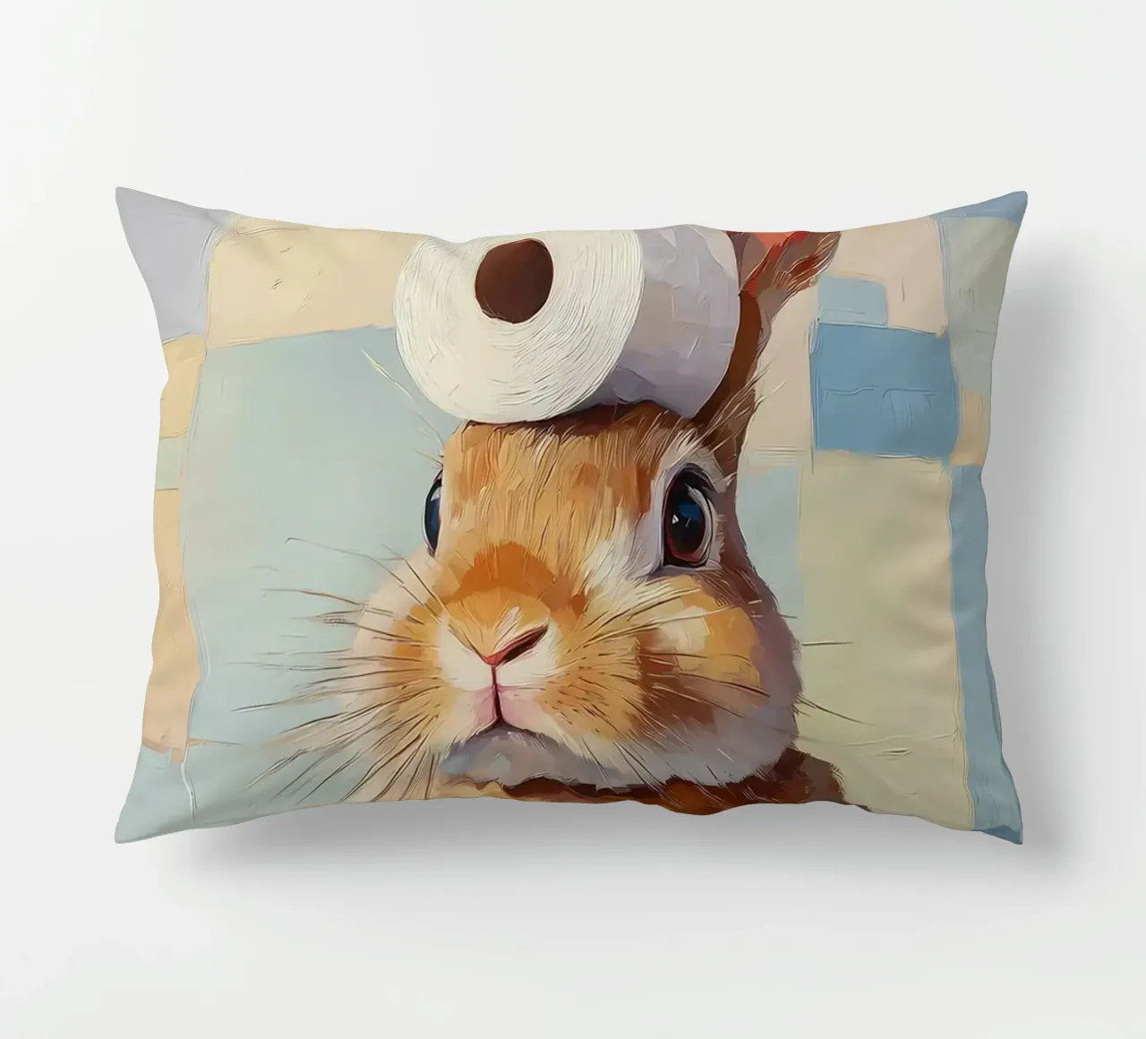 Bunny with Toilet Paper decorative cushion by Adrian Patel