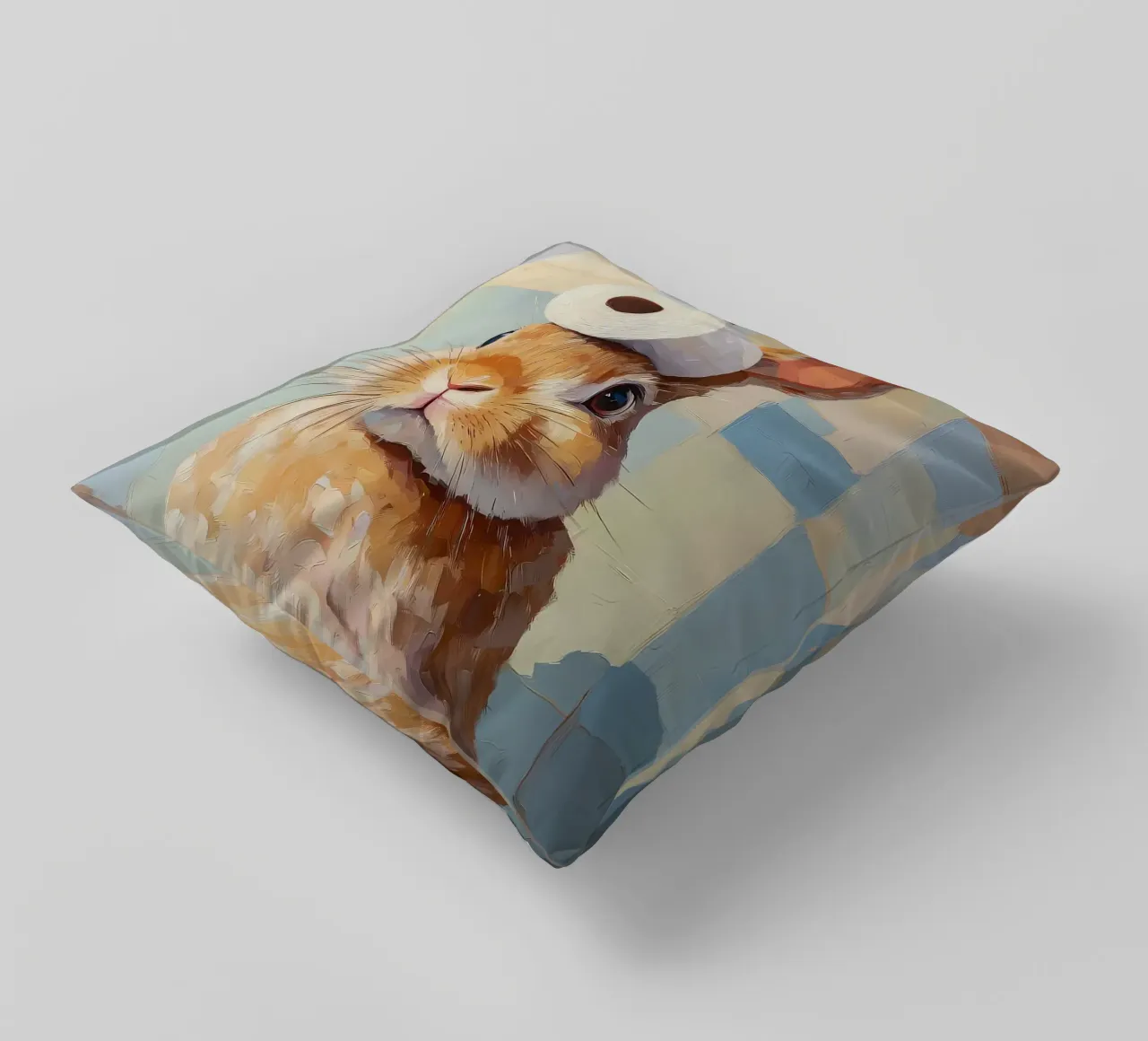 Bunny with Toilet Paper decorative cushion by Adrian Patel