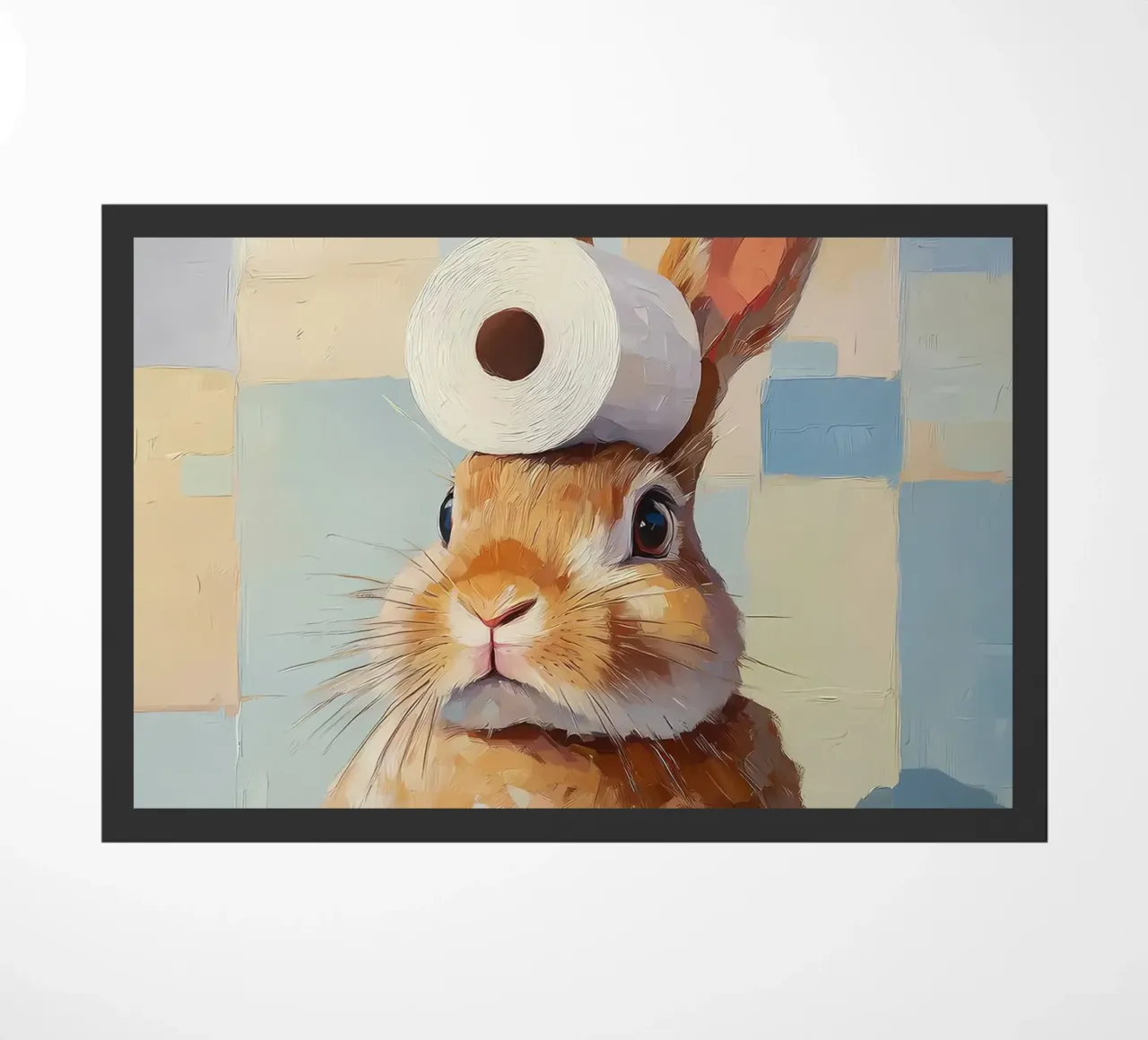 Bunny with Toilet Paper doormat by Adrian Patel