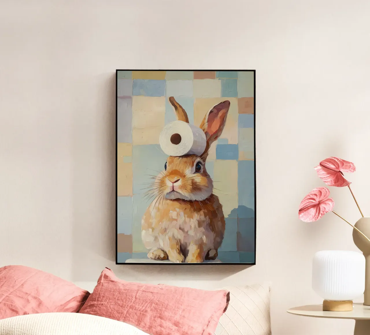 Bunny with Toilet Paper acrylic glass by Adrian Patel