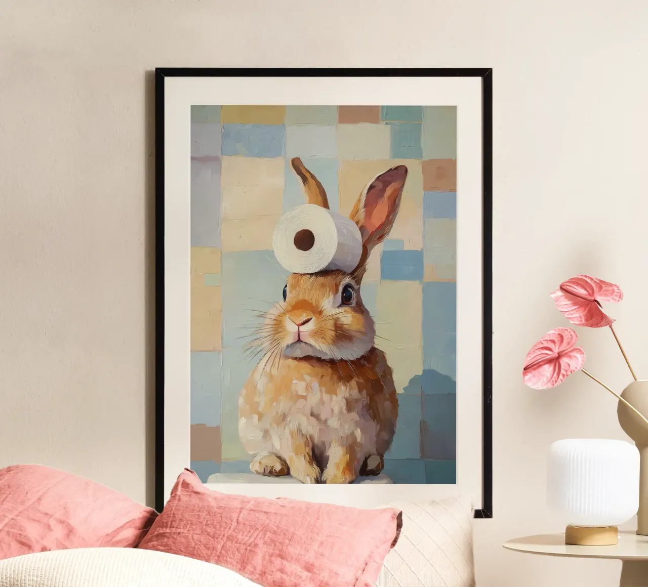 Hase mit Toilettenpapier Hahnemühle von Adrian Patel
