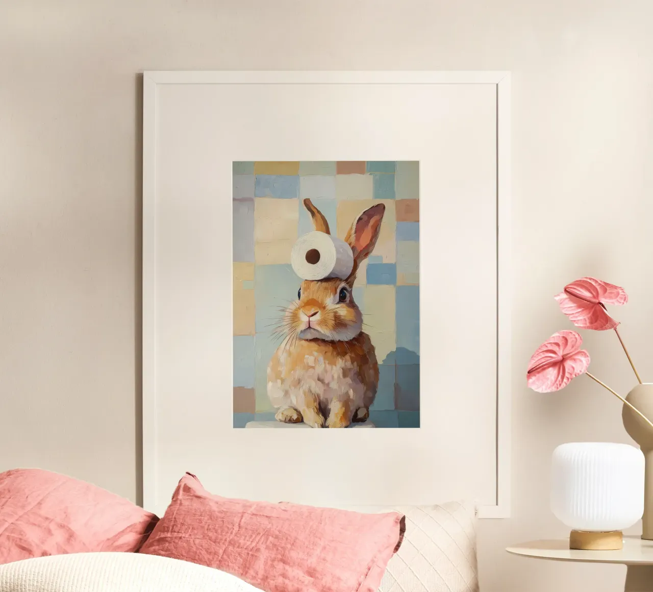 Hase mit Toilettenpapier Hahnemühle von Adrian Patel