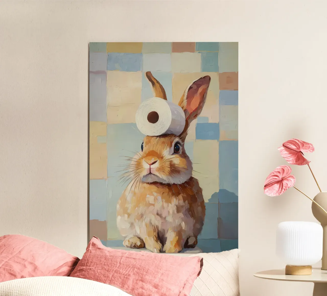 Hase mit Toilettenpapier Hahnemühle von Adrian Patel