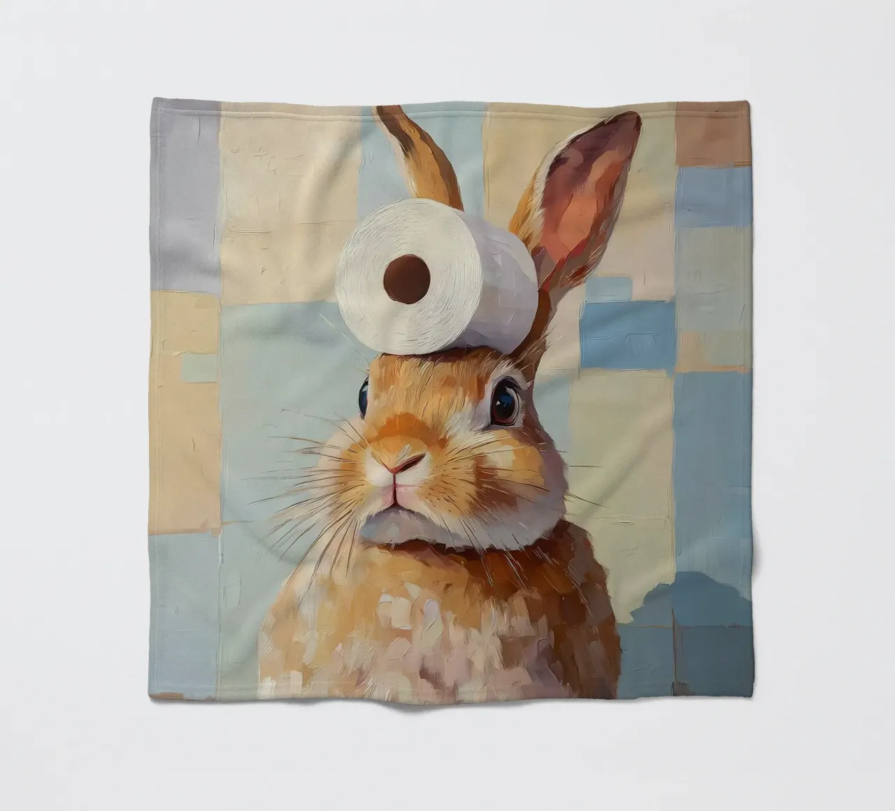 Bunny with Toilet Paper fleece blanket by Adrian Patel