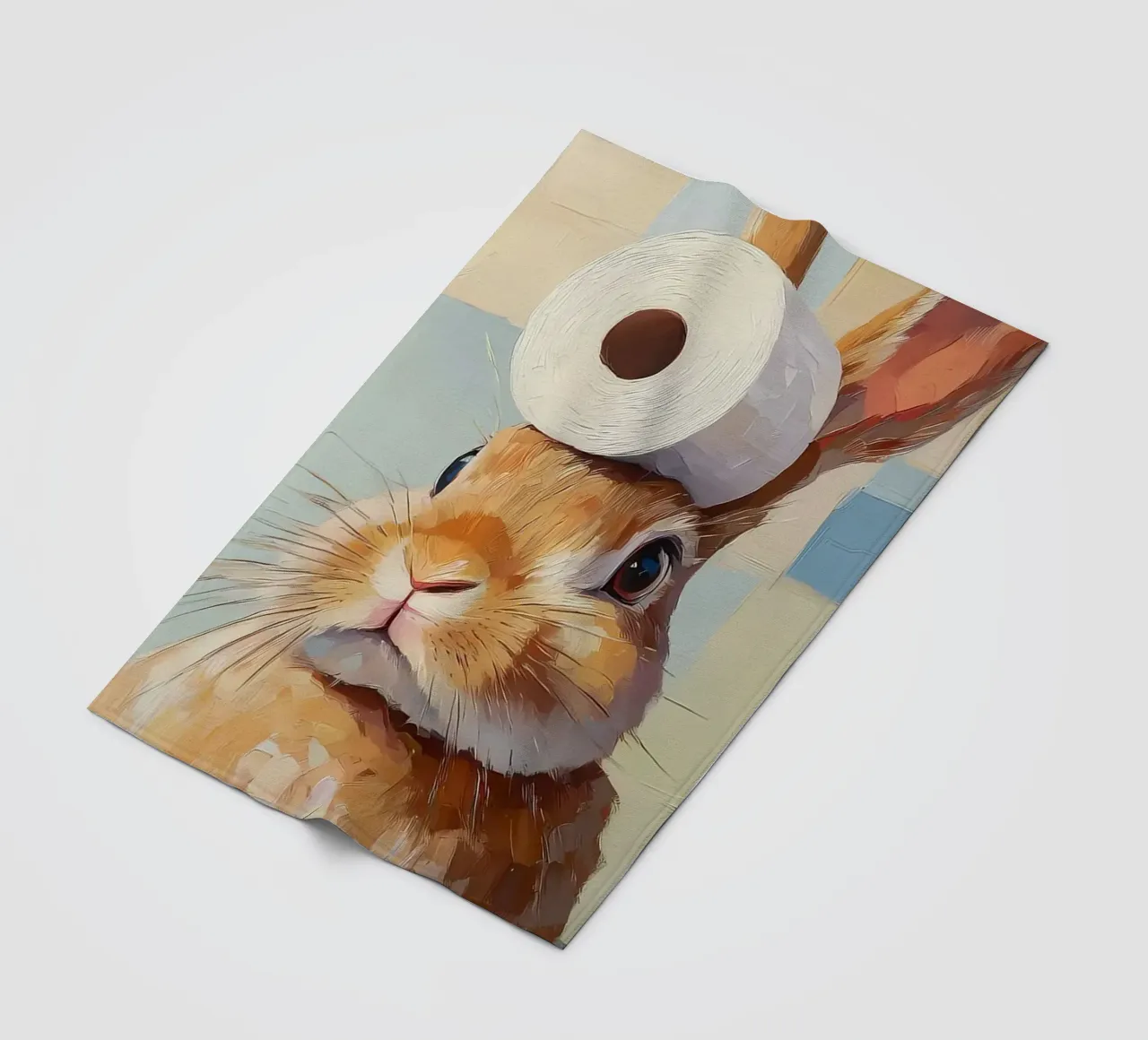 Bunny with Toilet Paper fleece blanket by Adrian Patel