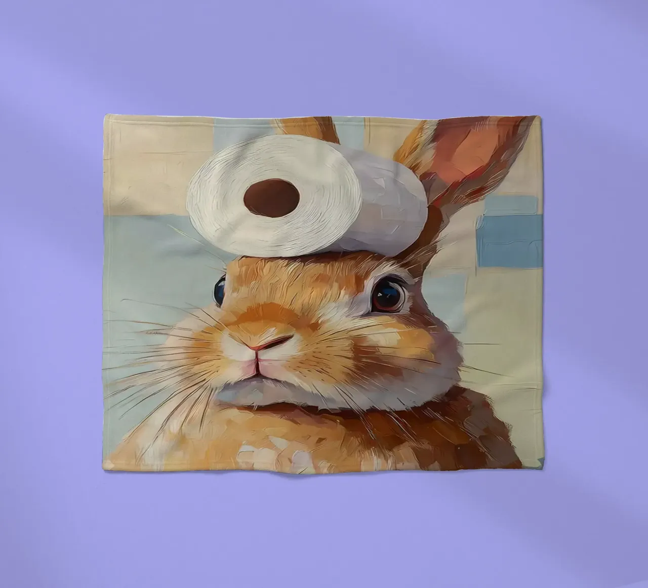 Bunny with Toilet Paper fleece blanket by Adrian Patel