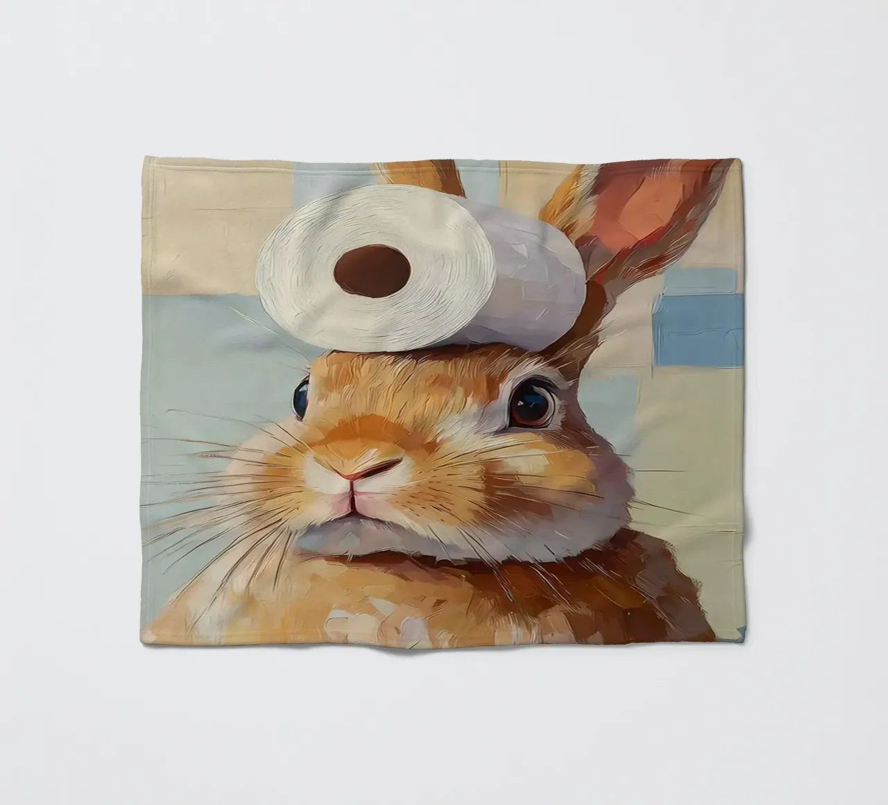 Bunny with Toilet Paper fleece blanket by Adrian Patel