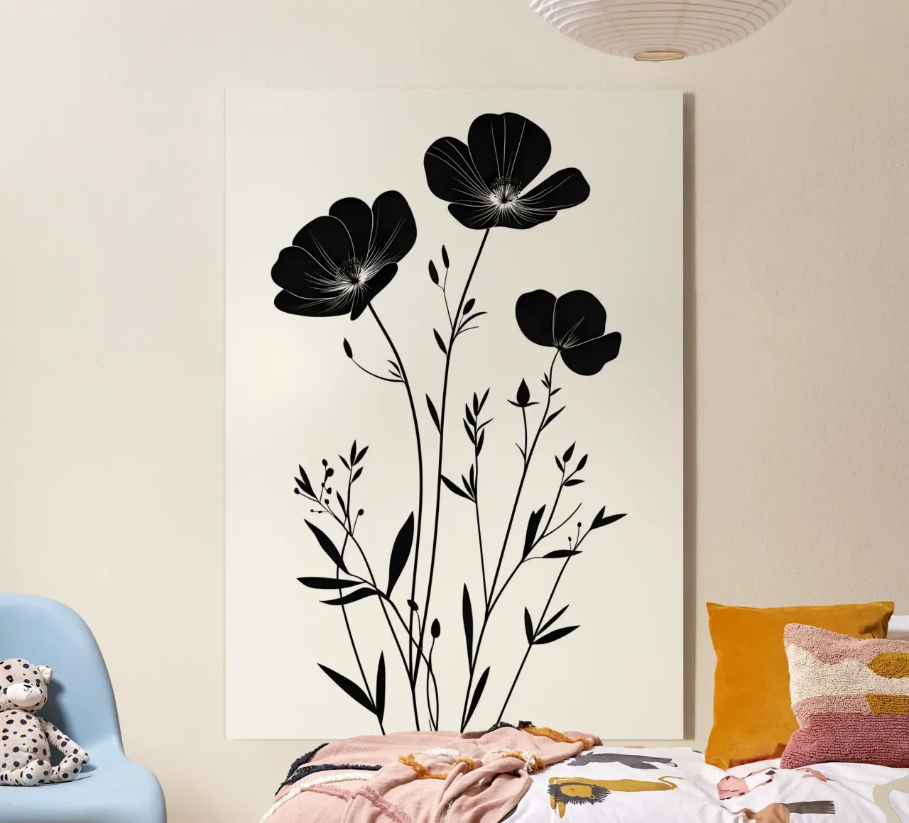 Silhouette floreale in bianco e nero plexiglass da Nicholas Campbell