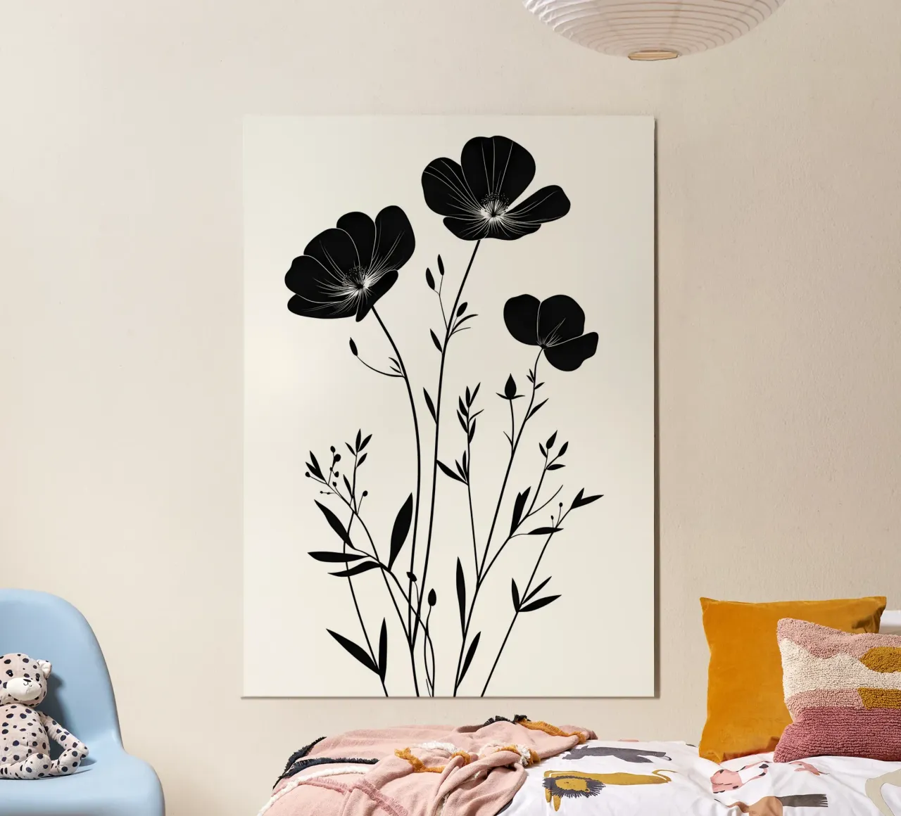 Silhouette floreale in bianco e nero alluminio dibond da Nicholas Campbell