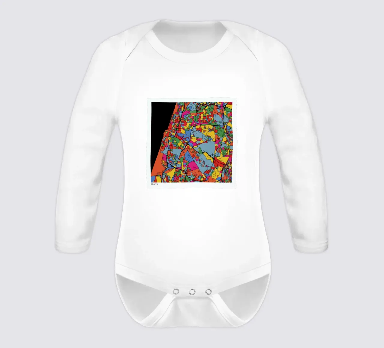 Tel Aviv long-sleeve baby romper by The Cartography Collection