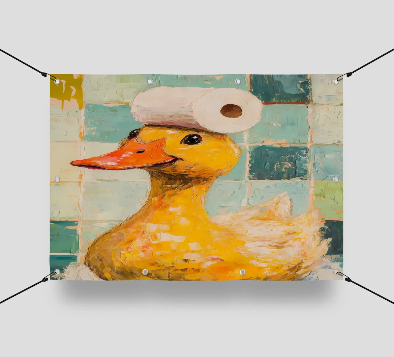 Canard avec chapeau en papier hygiénique bâche pvc de Adrian Patel