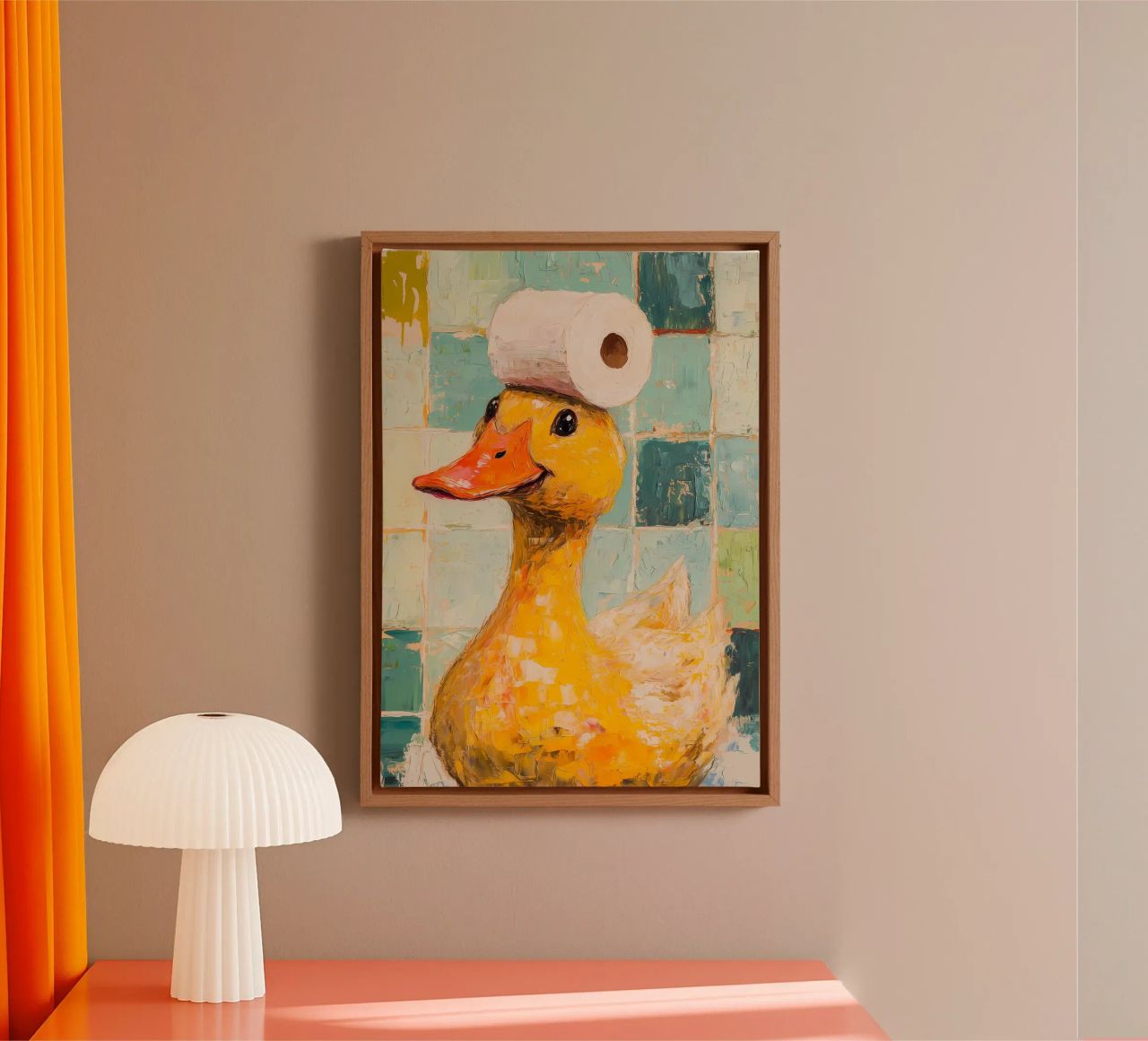 Eend met hoed van wc-papier canvas van Adrian Patel