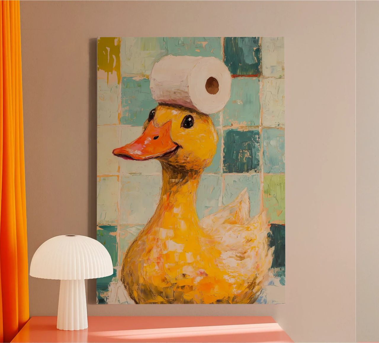 Eend met hoed van wc-papier canvas van Adrian Patel