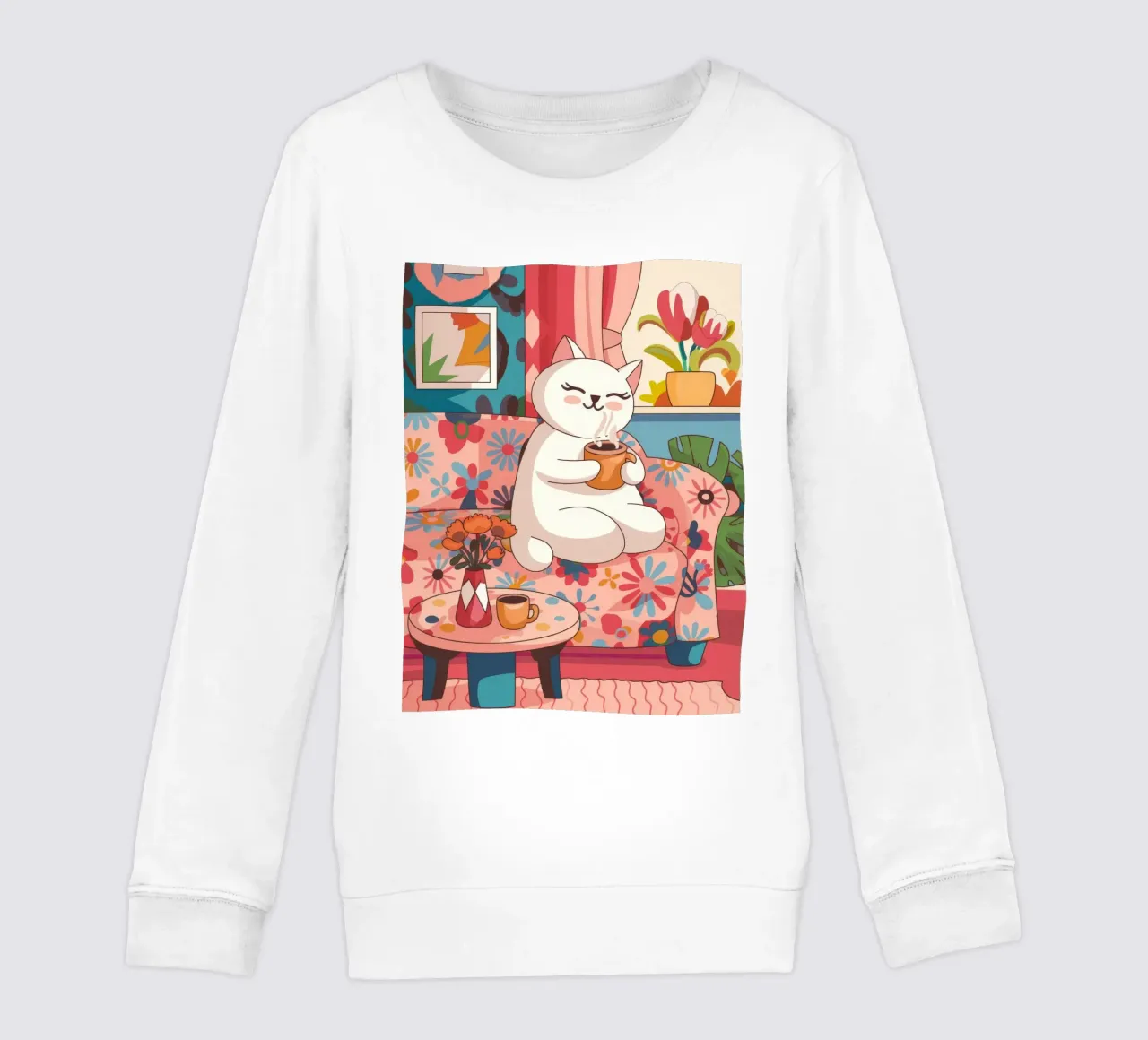 Relaxing Feline Tea kids sweatshirt by Nebula Verse