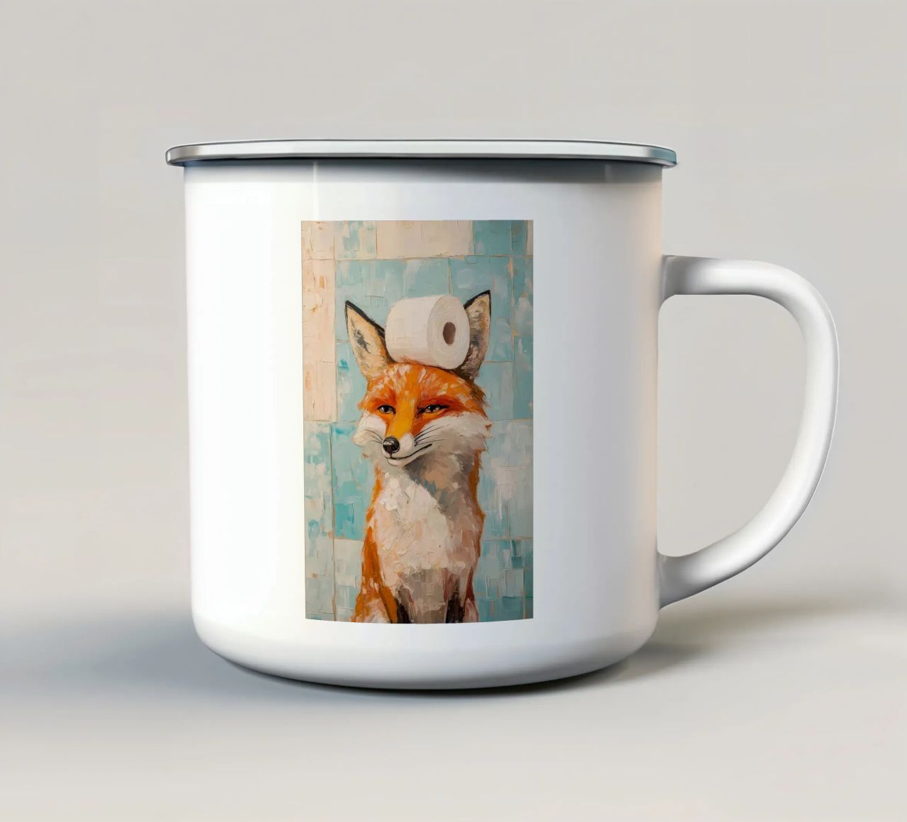 Volpe con carta igienica tazza in smalto da Adrian Patel