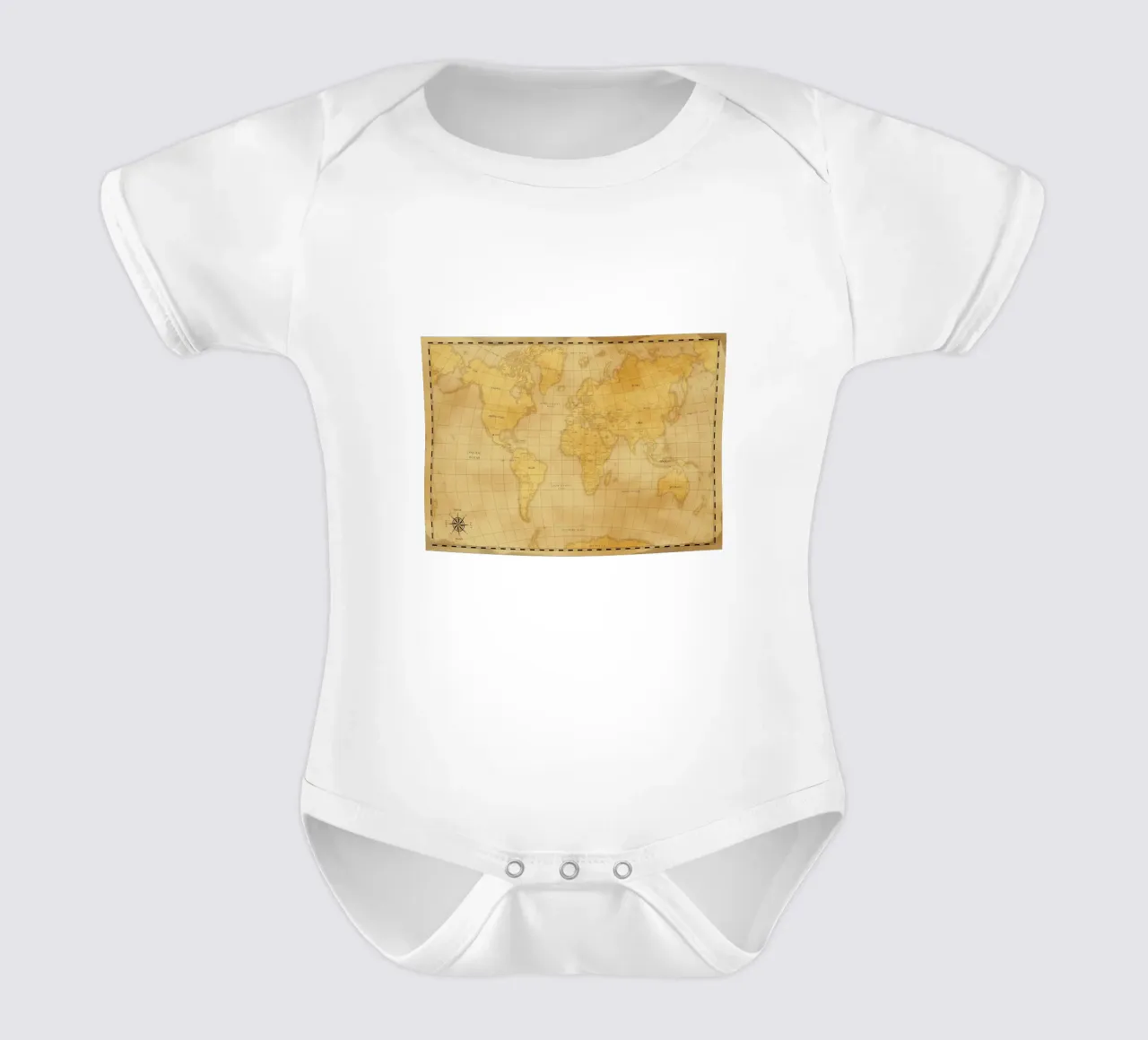 Old World Map Vintage short-sleeve baby romper by Aiden Garcia