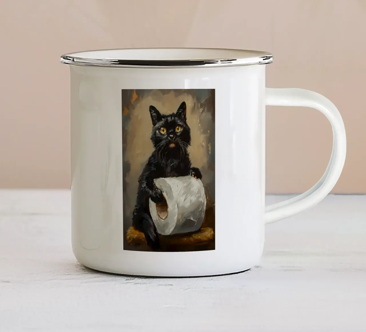 Grappig Kat Toiletpapier emaille mok van Adrian Patel