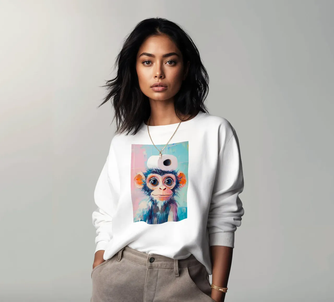 Monkey with Toilet Paper Hat sweatshirt by Adrian Patel