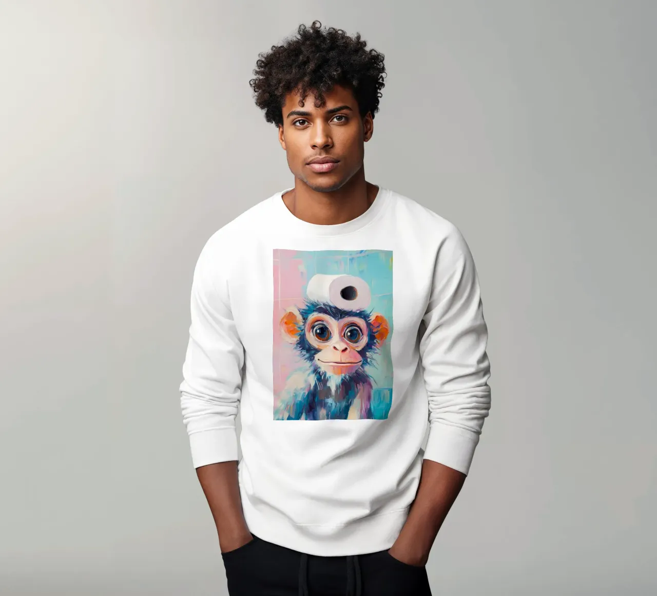 Monkey with Toilet Paper Hat sweatshirt by Adrian Patel