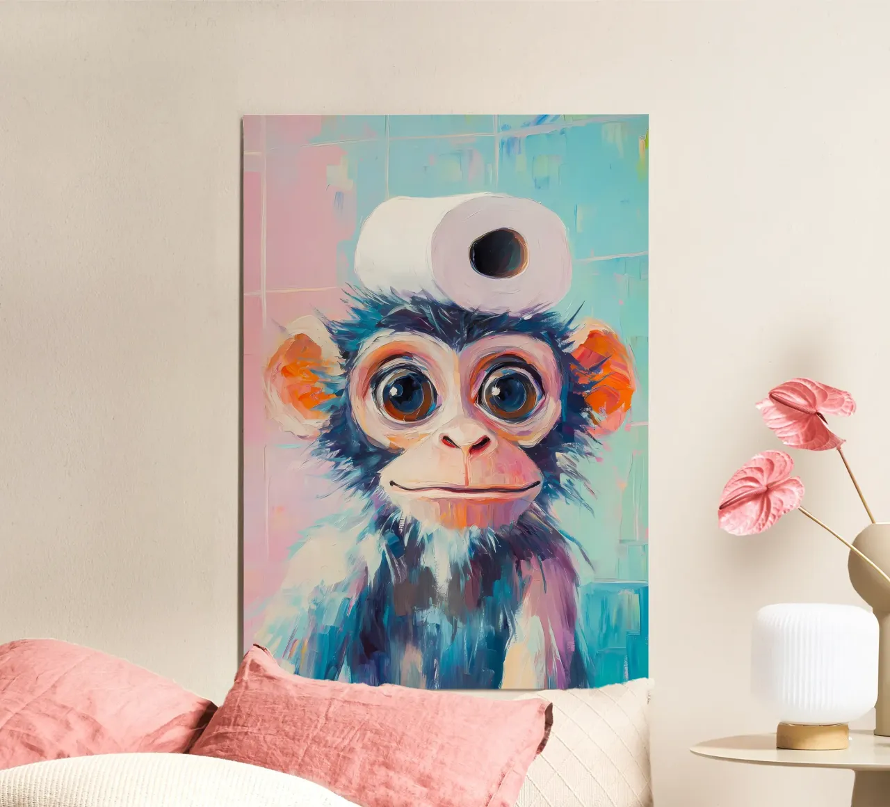 Singe avec chapeau en papier hygiénique alu dibond de Adrian Patel