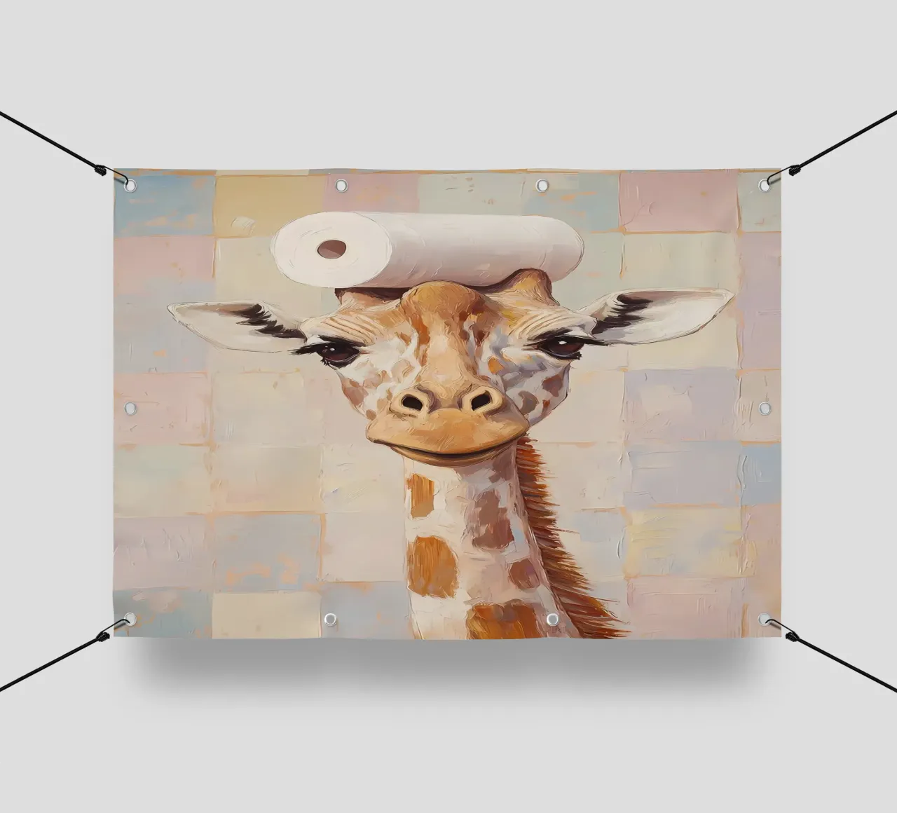 Giraffa con carta igienica telo in pvc da Adrian Patel