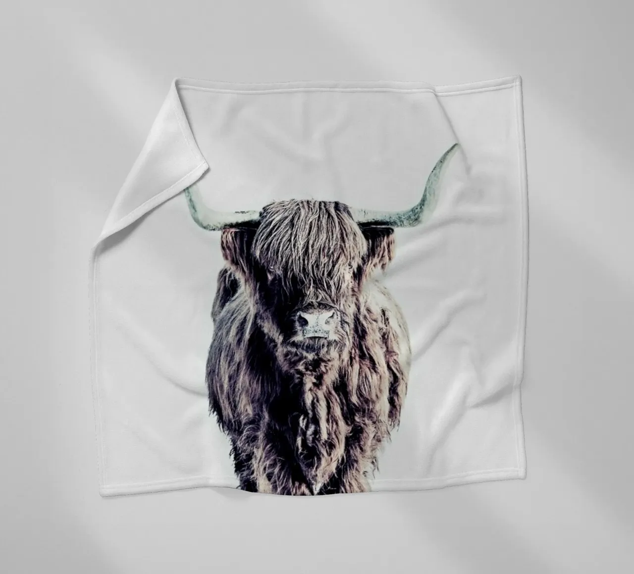 Highland Cattle Colin White coperta in pile da Monika Strigel